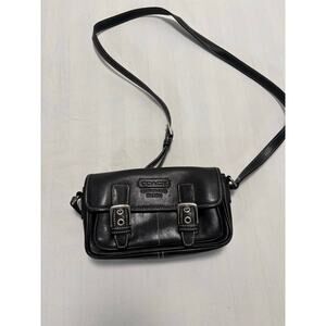 Y2K Vintage Coach Leatherware Black Leather Buckle Flap Crossbody Shoulder Bag